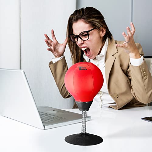 Tech Tools Stress Buster Desktop Punching Bag - Suctions to Your Desk, White Elephant Gifts for Coworker Men and Women, Heavy Duty Stress Relief Ball, Gag Gifts Funny Desk Accessories - color: Red