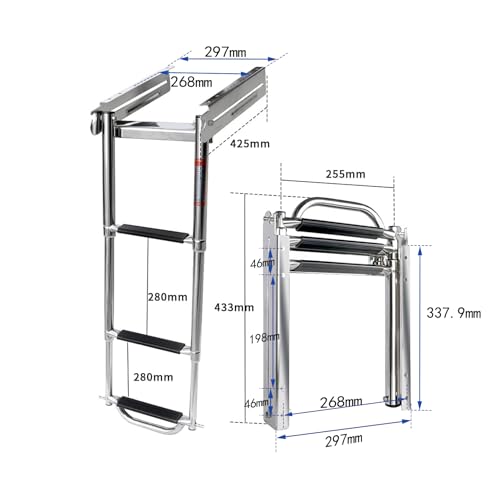 3-4 Step Ladder Under Platform Slide Mount Boat Boarding Ladder, Telescoping Ladder with a Carry Handle and Mounting Screws, Press-Type Spring Latch (3 Steps)