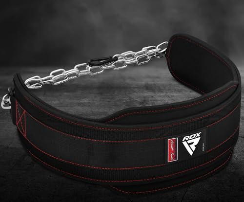 RDX Dip Belt for Weight Lifting, Heavy Duty 36 Inch Adjustable Steel Chain, Dipping Belt Chin Pull Ups Gym Training Bodybuilding Powerlifting Fitness Workout, 6” Padded Neoprene Back Support Men Women - color: Black