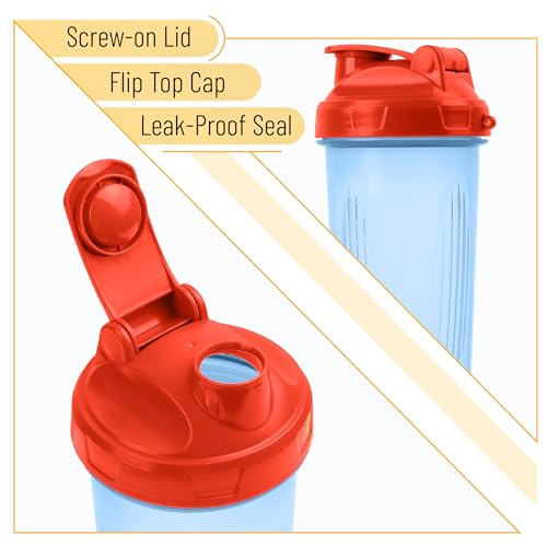 Mr. Pen- Shaker Bottles for Protein Mixes, 28 oz | Leak Proof Shaker Cups with Stainless Steel Wire Whisk Ball for Protein Shakes and Pre Workout - color: Blue with Orange Top