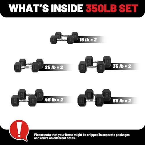 Hex Dumbbell Set 60-650lb, Weights Set Rubber Encased, Home Gym | PAPABABE Complete & Durable Cast Iron Core Odorless PVC Antiroll Hex Shape Ergonomic Chrome Handle Versatile Home Gym - size: 350 lb Set (Pair of 15, 25, 35, 45, 55), style: Chrome Grip