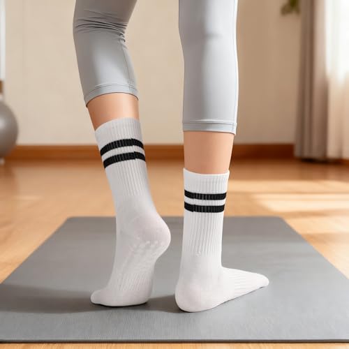 loudashuaiqi Grip Pilates Socks Non Slip Athletic Yoga Socks with Grips for Women Grippy socks for Hospital Workout Barre - style: 3pair Black White Pink