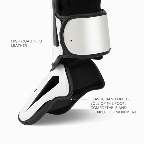 Muay Thai Shin Guards for MMA Sparring, Martial Arts,Kickboxing | Leg Instep Protection Pads, Kickboxing MMA Training, Sparring Gear, Professional MMA Equipment - color: Black-White, size: Large