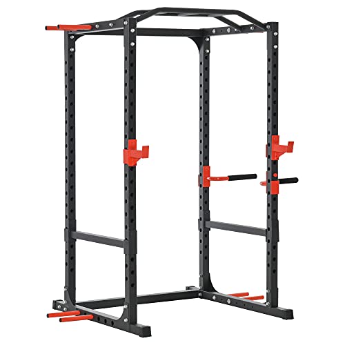 Soozier Adjustable Power Tower Pull Up Tower Dip Station Black | Pull Up Bar, Squat Rack, Power Cage, Home Workout Equipment, Upper Body Strength Training Equipment