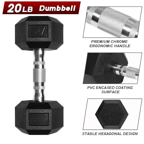 Ritfit 5-650 LBS PVC Encased Hex Dumbbell Sets with Optional Rack for Home Gym, Hand weight with Chrome Handle for Strength Training,Workouts - style: 2X20LBS