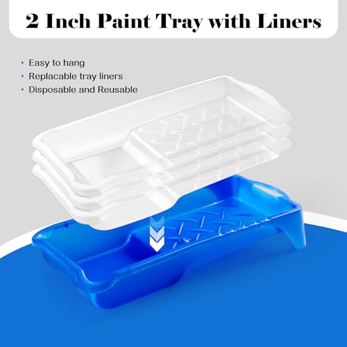 Mister Rui 25 Pack 2 Inch Foam Paint Roller Kit, Complete Set with Mini Rollers, Tray Liners, Sponge Brushes for Furniture Painting, DIY Crafts, Home Touch Ups - size: 2 Inch,25 Pack