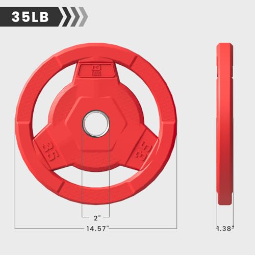 Color Coded 2-Inch Rubber Coated Olympic Grip Plate for Barbell,Solid Cast Iron Weight Plates for Strength Training, Weightlifting, Home Gym, 2.5/5/10/15/25/35/45 LB, Single and Pair - color: 35LB-SINGLE
