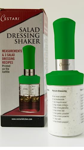 Cestari KItchen Glass Salad Dressing Shaker Bottle with Mixer Insert, 10 oz, Green – Leak-Proof Dispenser with Measurements and Recipes - color: Green