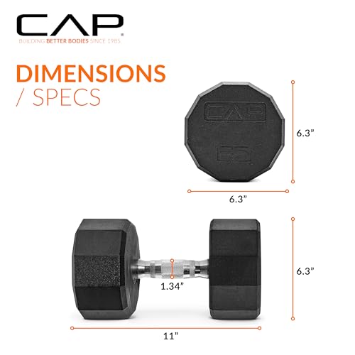 CAP Rubber Coated Dumbbell Weights, Free Weights for Home Gym Strength Training, Anti-Roll Hex Dumbbells with Black, Chrome & Comfort Grip Handles, Singles - size: 35 lb, style: 12-Sided - Chrome Handle
