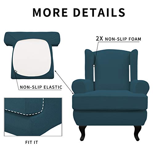 Easy-Going Stretch Wingback Chair Sofa Slipcover 2-Piece Sofa Cover Furniture Protector Couch Soft with Elastic Bottom, Spandex Jacquard Fabric Small Checks Deep Teal - color: Deep Teal