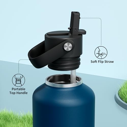 POWCAN 32 oz Water Bottle Insulated: BPA-Free, Leakproof Lid with Straw, Lightweight, Flex Cap, Stainless Steel Water Bottle for Hoilday, Men, Commute, Worker, Walking, Cycling, Daily (Indigo Blue) - color: Indigo Blue, size: 32 Ounces