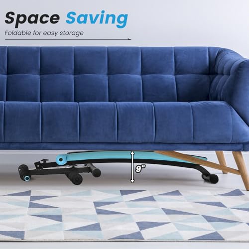 GYMAX Sit up Bench, Folding Adjustable Workout Bench for Ab Exercise, Curved Incline/Decline Slant Bench, Foldable Strength Training Weight Bench, Situps Abs Workout Equipment - color: Blue