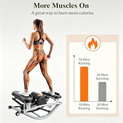 Low-Impact Lateral Rocking Fitness Stepper for Knees and Joints,Home Workout Machine,Rock Stepper Machine with Digital Display,Track Time,Reps,Calories for Legs,Glutes,Abs - size: Grey