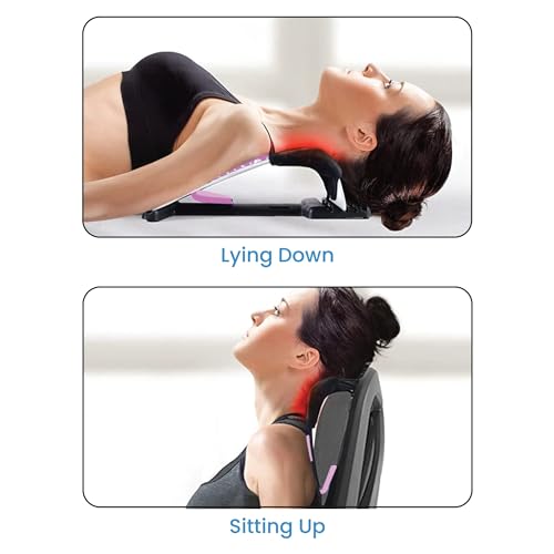 TRAKK Neck Stretcher Cervical Device with Heating – Adjustable Neck & Shoulder Relaxer for Neck Pain Relief & Muscle Relaxation, White