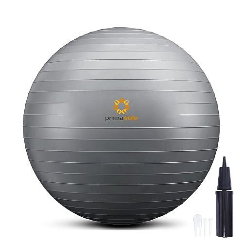 Primasole Exercise Ball for Balance Stability Fitness Workout Yoga Pilates at Home Office & Gym Birthing Ball for Pregnancy, Office Ball Chair - color: Silver Gray, size: 65 cm