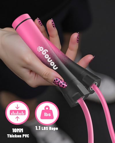 nonogo 1.1LB Weighted Jump Rope for Women – Adjustable 10mm Heavy PVC Skipping Rope for Fitness, Ideal for High-Intensity Training, MMA, Boxing, CrossFit, Weight-loss Workouts - color: Purple Handle + Purple Rope