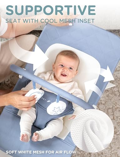 Baby Delight Alpine Deluxe Portable Baby Bouncer | Infant | 0-6 Months | 100% GOTS Certified Organic Cotton Fabric | Organic Dusty Blue - color: Organic Dusty Blue