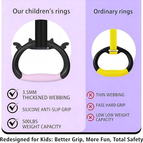 New Professional Gymnastic Rings,Both for Adults and Kids,Support 550 LBS,Home Fitness Equipment,Indoor and Outdoor Pull-up Bar for Stretching and Height Increase,with Adjustable Straps - color: Pink