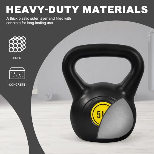 3-Piece Wide Grip Kettlebell Set, 5 10 15 lbs Vinyl Coated Black Weights | 3-Piece Wide Grip Kettlebell Set5/10/15 lbsVinyl Coated Full Body Workout, Durable, for Home Gym Strength Training