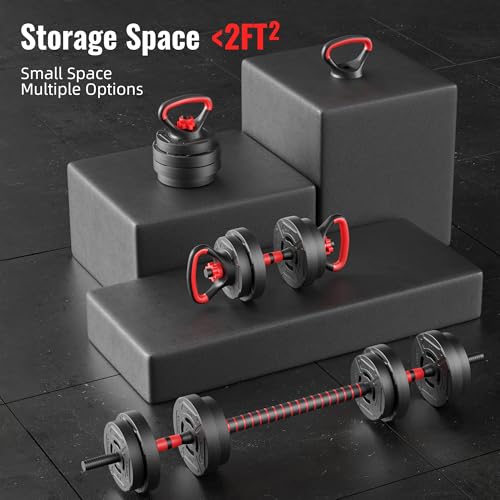 Fitvids Adjustable Dumbbell Set, 40/60LBS Free Weight Set, Multi-Functional Portable Changeable Dumbbell Barbell Kettlebell Set for Home, Multiple Style - size: 40LBS Set, 2in1