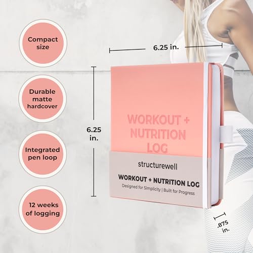 Workout + Nutrition Log – 12 Week Fitness Tracker, Workout Log Book, Gym Planner, and Food Journal | Daily Exercise, Diet, Weightlifting, and Nutrition Log (Soft Blush) - color: Soft Blush