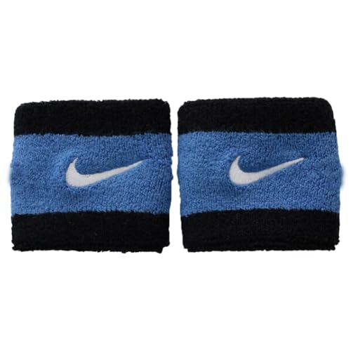 NIKE Premier Swoosh Singlewide Wristbands -Soft, Moisture-Wicking (1 Pair, 2.5" Wide) - color: Black/Star Blue