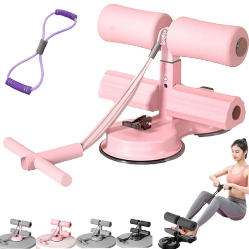 Ab Training Auxiliary Device, Sit Up Bar Floor Exercise Equipment, Sit Up Machine and Ab Machine, Multi-functional Adjustable Ab Core Trainer with Double Suction Cup and Resistance Band - color: pink a#