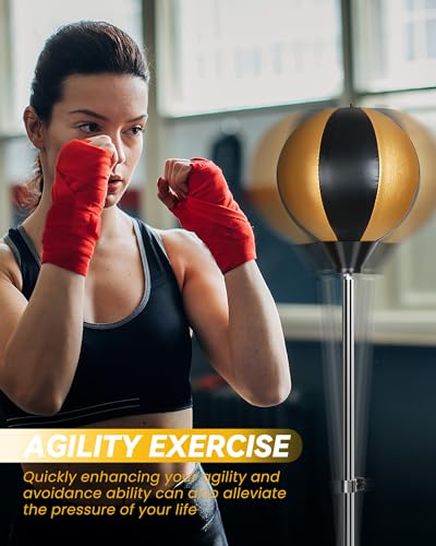 Fitness Reflex Bag, Speed Ball Stand Punching Bag with Gloves, Boxing Bag for Adults and Teens, 59IN Great MMA Training - color: black gold