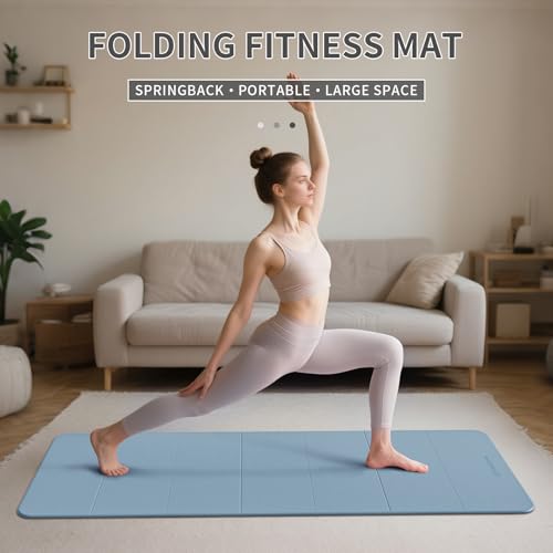 7-Fold Yoga Mat 70"x24" - 1/2 Inch Thick | Folding Exercise Mat, Compact Non-Slip TPE Mat, For Travel, Storage, Yoga & Home Gym, Lightweight & Portable - color: Blue-gray+Navy blue