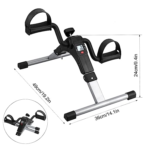 Folding Pedal Exerciser, Mini Under Desk Bike - Portable Foot Hand Cycle Peddler Machine Bicycle Exerciser for Arm Leg While Sitting - color: Silver
