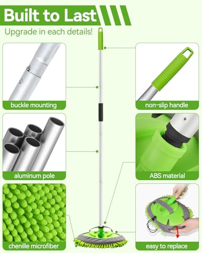 62’’ Car Wash Brush Kit with 2 Replacement Head Covers, Microfiber Car Washing Kit with Long Handle, Car Wash Mop for Cars RV Truck Exterior - color: Car Wash Kit 3PCS
