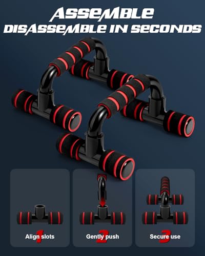Ergonomic Push Up Bars (2 Pack) - Portable Push Up Handles for Men & Women, Ideal for Home, Gym, or Floor Workouts – Deep Muscle and Strength Training - color: Red