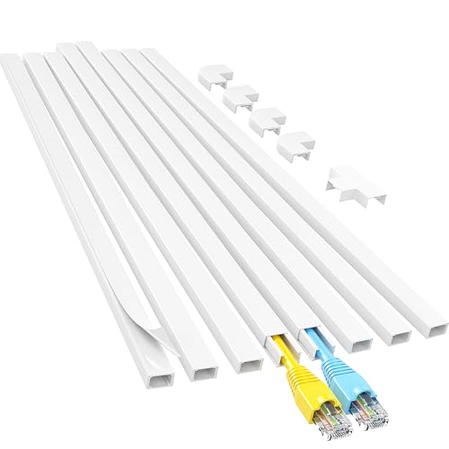 Yecaye Cord Hider, 113in One-Cord Cable Concealer, Cord Covers for Wires on Wall, Easy Install Cable Management Kit for 2 Small Wires, Cables Raceway Home Office, W0.59in H0.4in, White - color: White, size: 113in L x 0.59in W x 0.4in H
