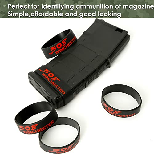 Aolamegs 5/10 Pack Magazine Bands - 5.56 Nato, 300 Blackout, 300 Subsonic, .223 Remington, .308 Winchester, 7.62x39 Magazine Marking Band, Durable Silicone Ammo Caliber Bands for Magazine Identification (2 Colors) - color: 308win-blackred(10pcs)