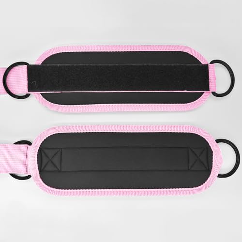Fitness Ankle Straps for Cable Machines, 2 Pack Comfortable Adjustable Padded Ankle Wrist Cuffs, Kickback Glute Workouts for Men Women, D-Ring Leg Straps with Neoprene Padding - color: yy-Pink-Pink