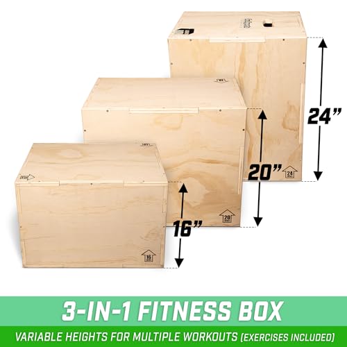 GoSports Fitness 3-in-1 Plyo Jump Box - Small, Standard, or XL - Launch Box Exercises for All Skill Levels - style: Standard - 16 Inch x 20" x 24 Inch