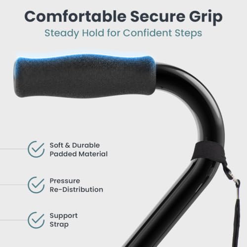 PELEGON Quad Cane (300 lb) - Adjustable Walking Cane with A Large 4 Pronged Base for Extra Balance & Stability, Walking Canes for Seniors, Walking Cane for Men & Women, Walking Sticks - color: Black