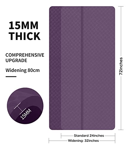 nuveti Large Exercise Mat - 15mm/20mm/30mm Thick Yoga Mat | Workout Mat for Fitness, Yoga, Pilates, Stretching & Floor Exercises for Women & Men with Free Carrying Bag - color: DarkPurple 1, size: 183X80X15MM