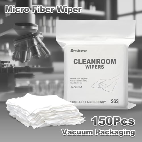 Cleanroom Wipers 6"x6"(150 Pcs, 100% Polyester, Class 100, 140GSM) Double Knit 100% Lint Free Cloths with Ultra-fine Filaments, Laser Sealed Edge Ultra-Soft Wipers - size: 6"×6"(Pack of 150)