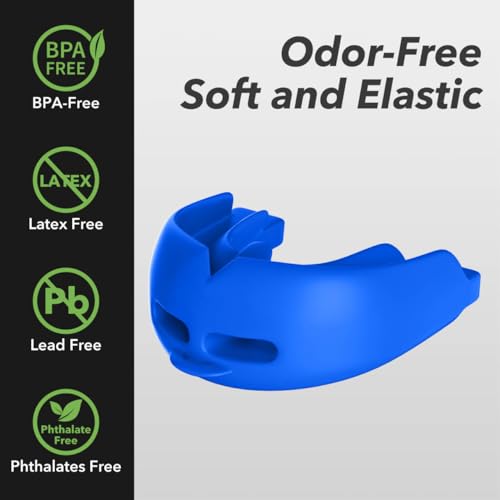 2Pcs Sport Mouth Guard Youth Adult, Mouthguard for Braces, Wrestling Mouthguards for Braces, No Boil Mouth Guard, Helmet Strap, Soft, Football Hockey Boxing,Taekwondo, Jujitsu Rugby - color: Blue
