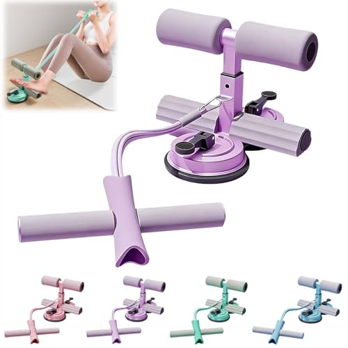 Sit Up Bar with Dual Suction Cups, 3-Level Adjustable Height Ab Workout Equipment for Home Gym, Double-Layer NBR Foam Pad for Foot Holder, Portable Core Strength Trainer for Men Women - color: Purple