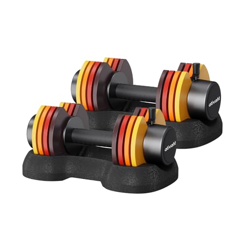 ATIVAFIT Adjustable Dumbbell Set of 2, 5–88LB Quick Dial Free Weights with Double Safety Lock, Anti-Slip Steel Handle & Storage Box, Space Saving Home Gym Equipment for Full Body Strength Training, Suitable for Home Fitness Users - color: Sunrise-25lbs