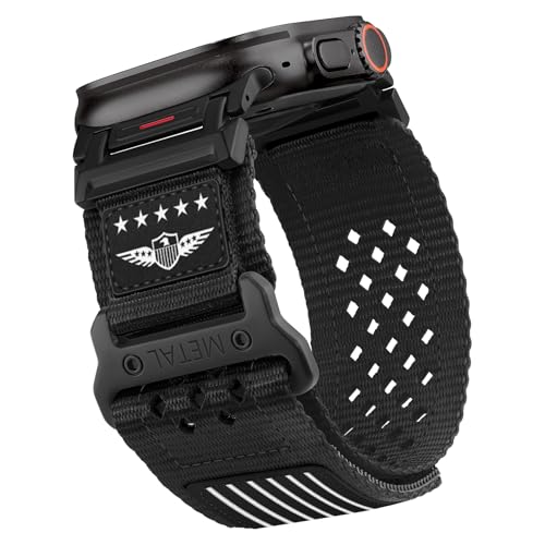Rugged Nylon Band for Apple Watch Ultra 3/2/1 Series 11 10 9 8 7 6 5 4 SE/3/2/1 for Men,Breathable Stars-Stripes Flag Wristband Workout Athletic Strap for iWatch Ultra Bands 49mm 46mm 45mm 44mm 42mm - color: 01-Black-Black White Flag-Metal adapter, size: