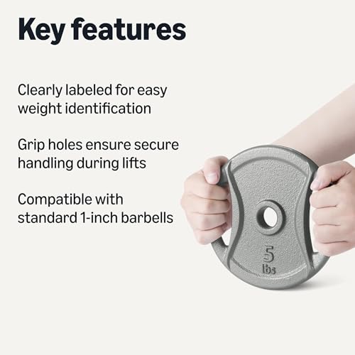 Amazon Basics 1-Inch Grip Weight Plates, Cast Iron, Strength Training, Home Gym - size: 5 lb, 4pc, 1"