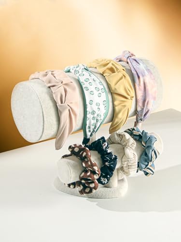 Headband Holder Organizer, Scrunchie Hairband Stand Display, Multi-use Hair Hoop Accessories Bracelet Jewelry Storage for Women Girls (Grey Beige Velvet) - color: Two Layer Ice Beige Velvet