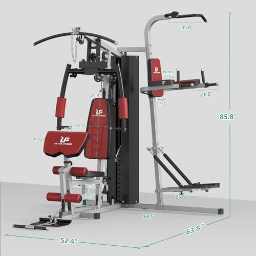 ULTRA FUEGO Multifunctional Home Gym Equipment Workout Station with Pulley System, Arm, and Leg Developer for Full Body Training - style: 118lb Home Gym Station with Power Tower