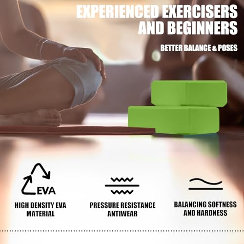 Septo 2 Pcs Yoga Blocks, 9x6x3 Inch Foam Blocks for Pilates | High density EVA foam Yoga Props lightweight non-slip surface for meditation stretching balance training - color: Green