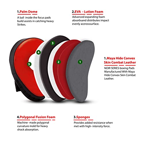 Green Hill Curved Boxing Focus Mitts for MMA, Muay Thai & Boxing - color: Red/Black