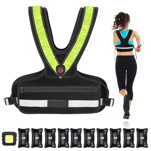 Weighted Vest for Women Men, Sport Running Weighted Vest with Reflective Strips and LED Flashing Sash, 10lbs/20lbs Weight Vest for Strength Training and Workout