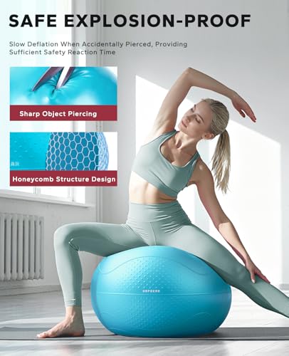 HAPBEAR Exercise Ball- Anti-Burst Slip-Resistant Yoga/Pilates Ball for Core Training & Posture Improvement, Home Gym/Rehab/Pregnancy Ball, Quick Pump & 3 Resistance Bands Included - color: Sky Blue, size: M (19-22IN / 48-55cm)